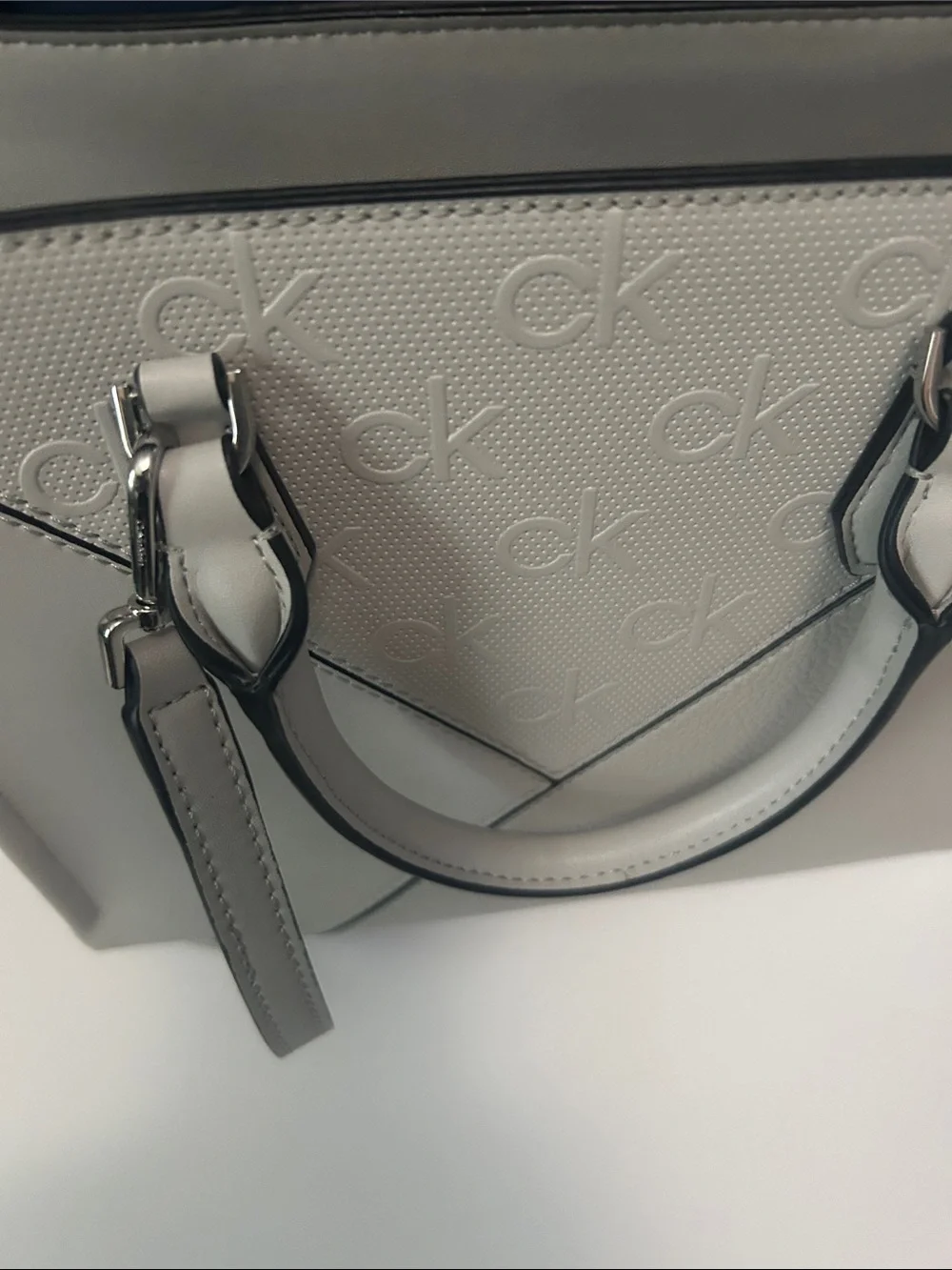 Calvin Klein Light Gray Embossed CK Logo Satchel